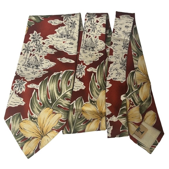 Tommy Bahama Neck Tie Floral Ferns Textured 100% Silk Embossed Monogram Tipping - Picture 2 of 14